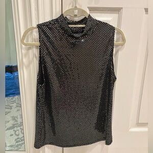 Aqua Black Sleeveless Mock-Neck Camisole with Silver Dots